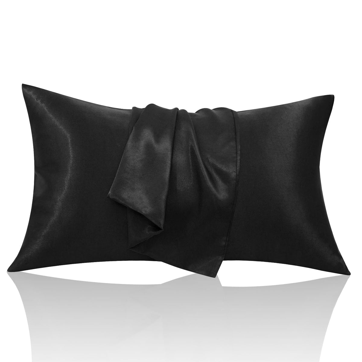 2 Piece Satin Pillowcase for Hair and Skin Similar to Silk Pillow Cases with Envelope Closure Cooling Pillow Cases for Sleeping Gifts for Women Men (20"x30"Queen SizeBlack)